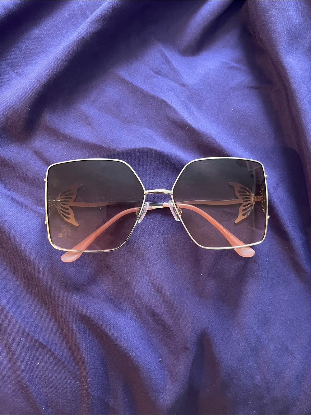 Pink-Tinted Square butterfly design Women's Sunglasses